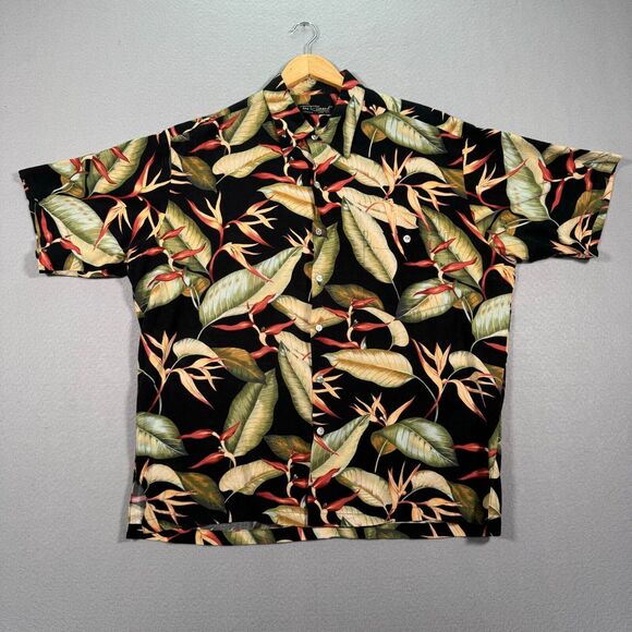 Vintage Tori Richard Shirt Mens Large Black Abstract Hawaiian Floral Surf Beach‎ - Picture 1 of 10